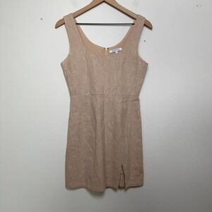 Olivaceous Women Ramie Cotton Mini Dress Small‎ Tan Academia Preppy Side Split